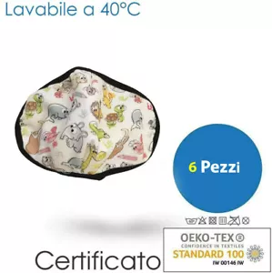 6 pezzi protezione naso bocca BAMBINI lavabili 40° tasca riutilizzabili - Foto 1 di 2