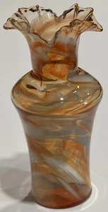 Vintage Art Glass Vase 8.5”T x 4.5”W Ruffled Edge Swirl Excel. Used Condition - Picture 1 of 5