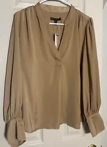 Banana Republic BRAUNE BLUSE AUS SATINKREPP MIT VOLUMENÄRMELN GRÖSSE PETITE LARGE NEU MIT ETIKETT - Bild 1 von 5