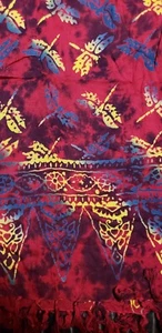 WRAP, SCARF, Tablecloth (DRAGONFLY), BATIK, MAROON, Rayon  66", Bali - Picture 1 of 3