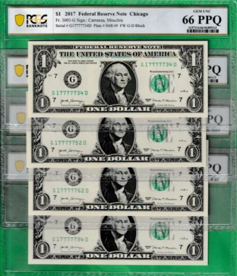 FANCY SERIAL  17777734 TO 94   $1   2017  Federal Reserve CHOOSE ONE NOTE PMG 66 - Image 1 of 2