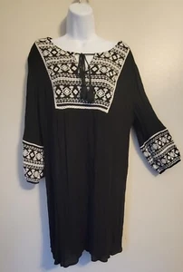 A.N.A New Approach Negro Boho Bordado Vestido Hippie L - Imagen 1 de 5