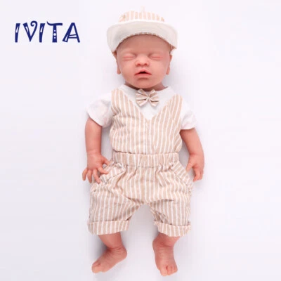 IVITA 18"Sleeping Baby Boy Lifelike Full Body Silicone Reborn Doll Gifts Toys - Image 1 of 4