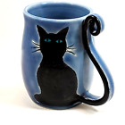 COCO Art Pottery Black Cat Coffee Tea Mug Handle Is Tail Hand Painted