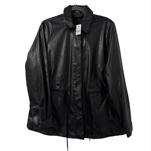 Lane Bryant schwarz Kunstleder Hemd Jacke Größe 12 minimalistisch Grunge modern - Bild 1 von 8