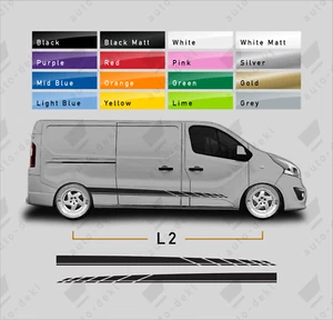 Se adapta a Vauxhall Opel Vivaro L2 LWB - Calcomanía de vinilo a rayas laterales pegatinas para furgoneta cámper - Imagen 1 de 17