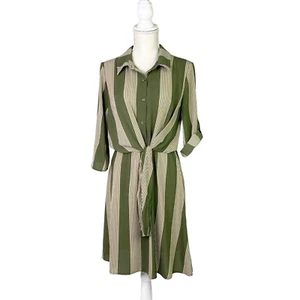 Luxology Shirt Dress Striped 3/4 Sleeve Green Size M - Picture 1 of 11
