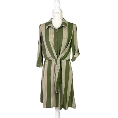 Vestido Camisa Luxology Rayas Manga 3/4 Verde Talla M Foto 1 de 4