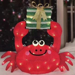 Crab With Gift 25 in Lighted Fabric Light-Up Christmas Outdoor Indoor Decoration - Picture 1 of 3