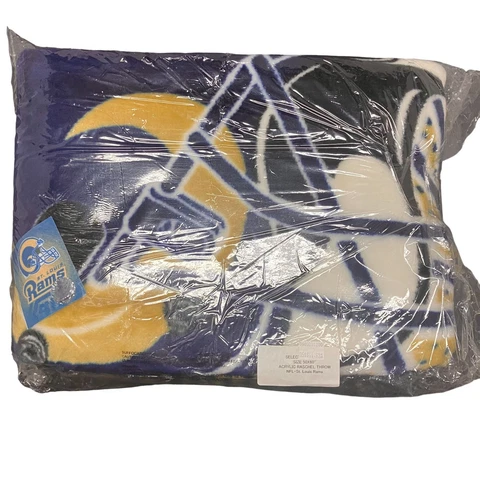 Vintage NFL St Louis Rams Multicolor Queen Acrylic Raschel Throw Blanket B Cover