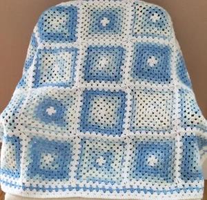 Personalized Baby Blanket. Hand Crochet Baby Blanket. Baby Boy Blue Blanket. - Picture 1 of 4