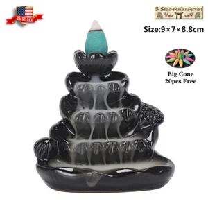 Ceramic Backflow Incense Cone Burner Holder Lotus WaterfallF HK002& 10Cones Gift - Picture 1 of 14