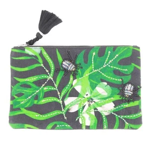 World Market Clutch Purse Makeup Bag Beaded Spiders Leaves Flower Tassel Zip - Picture 1 of 14