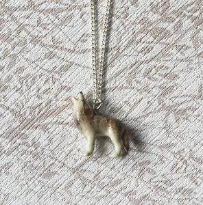 Howling Wolf Porcelain Pendant Necklace - Lucky Spiritual Animal Jewellery - Picture 1 of 2