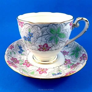 Hand Painted Floral Chintz Border Royal Grafton Tea Cup and Saucer Set - Picture 1 of 3