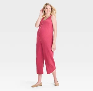 Isabel Maternity Women's Size XL Gauze Maternity Jumpsuit Light Red Ankle Length - Picture 1 of 3