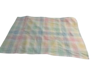 Vintage Gerber Baby Blanket Pastel Plaid Fleece Pink Blue Yellow Green - Picture 1 of 8