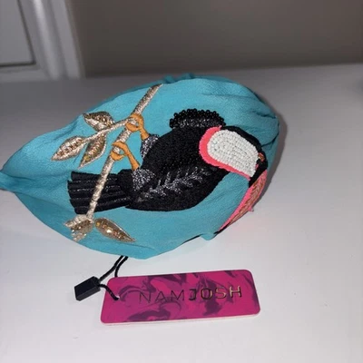 NAMJOSH Embroidered Beaded Headband Toucans Turquoise New - Image 1 of 4