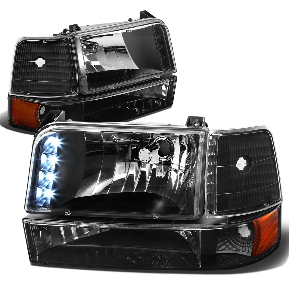 [LED DRL] Ajuste 1992-1996 Ford F150/F250/F350 negro ámbar parachoques faros/lámpara Foto 1 de 4