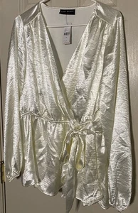 Lane Bryant elfenbein Satin Wickelbluse V-Ausschnitt Langarm elastisch Gr. 16 neu mit Etikett - Bild 1 von 6