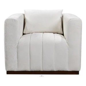 Upton Lounge Chair in Ivory Multi-Weave Fabric with Toss Pillow - Picture 1 of 4