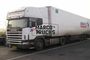 Truck Photo Scania 124L 420 Refrigerated Semi Trailer Hungary White Halasi És Társa, #b7xb - Picture 1 of 1