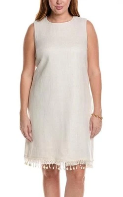 Max Mara льняное платье для смены размер 4 кремовых бахромы без рукавов Midi карманы с подкладкой б/у в отличном состоянии - Изображение 1 из 4