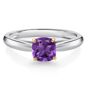 0.54 Ct Cushion Purple Amethyst 10K White and Yellow Gold Engagement Ring - Picture 1 of 4