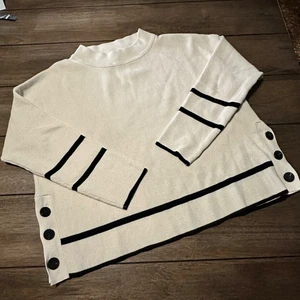 Adriana Papell Long Sleeve Stripe Soft Sweater White/Black Size XS - Picture 1 of 6