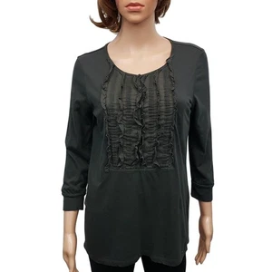 DENIM & SUPPLY Ralph Lauren Popover Top Ruffle Pleat Pintuck Bib Size S Charcoal - Picture 1 of 12