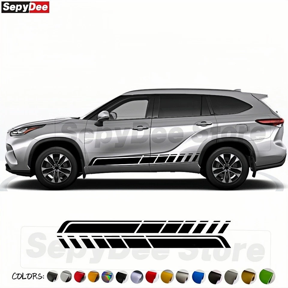 Calcomanía de vinilo a rayas para carrocería deportiva Toyota Highlander Racing para puerta de coche Foto 1 de 4