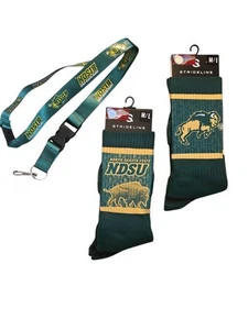 North Dakota State Bison 2 pares de calcetines Strideline, cordón, nuevo lote con licencia - Imagen 1 de 1