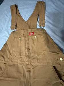 Vintage Dickies Denim Carpenter Bib Overalls Mens 36x30 Made In USA Denim Brown - Picture 1 of 17