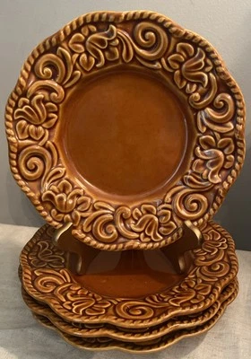 "Juego de 4 platos de ensalada en relieve florales marrón Karidesign certificado internacional 9""" Foto 1 de 4