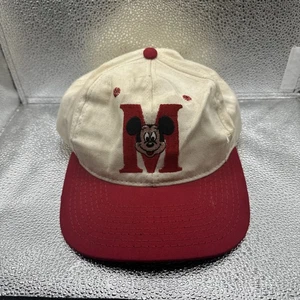 Mickey Mouse Big M DISNEY Snapback Hat Cap White Red Vintage 80s Made USA - Picture 1 of 4