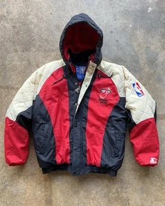 Vintage 90s Miami Heat Starter Puffer Jacket Mens M Big Patch Streetwear NBA - Picture 1 of 16