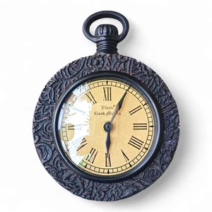 Reloj de mesa de madera artesanal - Diseño vintage negro y dorado | Reloj de escritorio étnico - Imagen 1 de 7