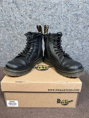 Doc Dr Martens Boots 1460T Black Leather Combat Unisex Kids Size 10 Side Zip - Imagem 1 de 4