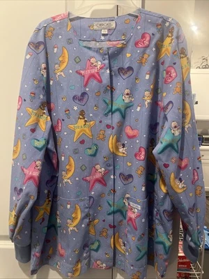Cherokee Women’s Snap Front Scrub Jacket Large With Newborn Print - Image 1 of 4