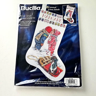 Kissin' Cousins BUCILLA Counted Cross Stitch Stocking Kit 83680 1997 New - Image 1 of 4