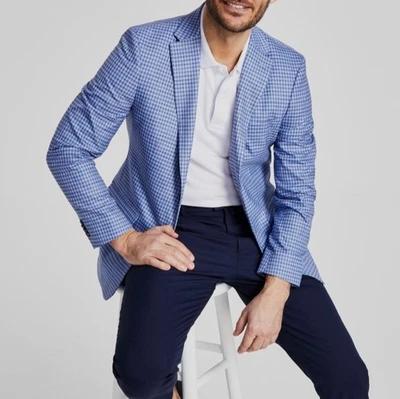 Abrigo deportivo Tommy Hilfiger para hombre azul a cuadros ajuste moderno traje chaqueta talla 36S Foto 1 de 3