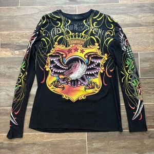 Maglietta Christian Audigier Ed Hardy Tatuaggio Teschio Grafica Manica Lunga Y2K Large - Foto 1 di 11