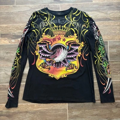 Camiseta Christian Audigier Ed Hardy Tatuaje Calavera Gráfico Manga Larga Y2K Grande Foto 1 de 4