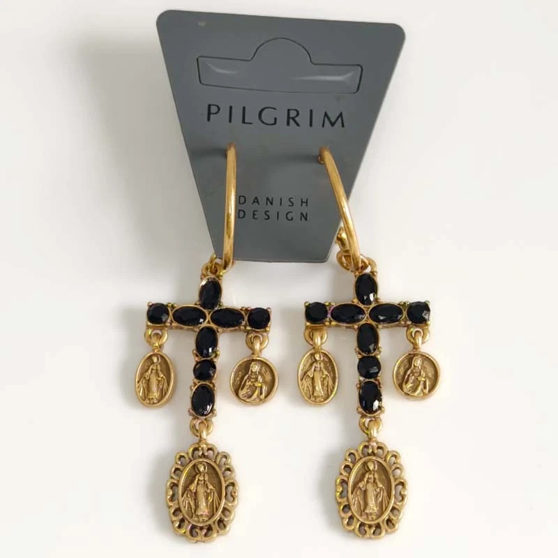 Pilgrim Cross Statement Drop Hoop Earrings Retro Women Party Vacation Jewelry — 第 1/1 张图片