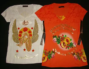 ED HARDY Christian Audigier PACO CHICANO GOLD FOIL Angle Virgo T-SHIRT Tee NEW M - Picture 1 of 21