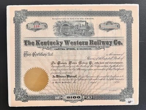 Vintage The Kentucky Western Railway Tunnel Company Certificato di Stock - Foto 1 di 3