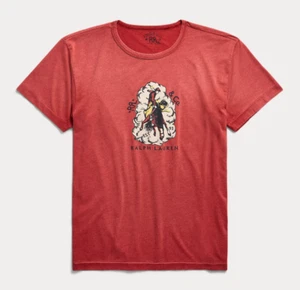 Double RL RRL Ralph Lauren Natural Cotton Rodeo Logo Cowboy Jersey Tshirt Tee - Picture 1 of 8