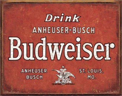 Letrero de metal de hojalata con logotipo clásico Budweiser decoración barra de cerveza luz roja NUEVO St. Louis Foto 1 de 4