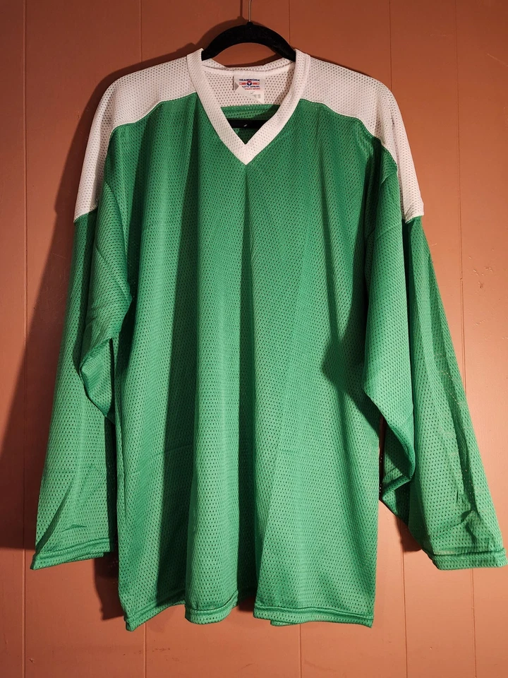 Camiseta deportiva de manga larga con cuello en V verde/blanco de malla en L para hombre Teamwork Foto 1 de 4