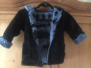 Western Pattern Blue/Blk Reversible Sherpa Fleece Hooded SOFT & WARM Jacket 4T - Picture 1 of 12